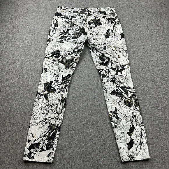 7 For All Mankind‎ Floral Skinny Jeans Women's 27 30x28 Black White Mid Rise - Picture 14 of 16